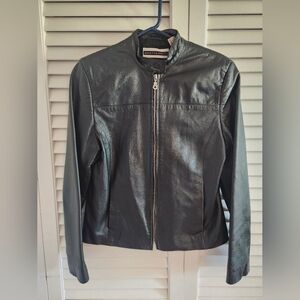 Amanda Smith Shiny Black Leather Jacket